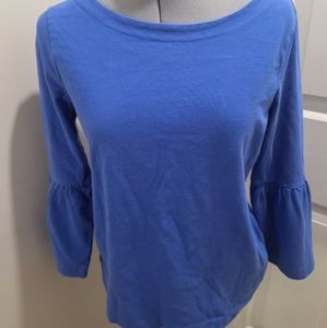 J Crew Blue 100% Cotton Bell Sleeved Top Size XS ?